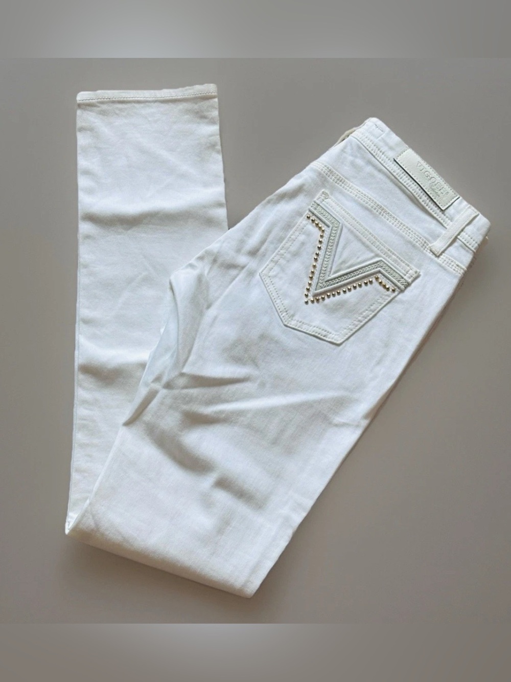 NWT Vigoss White Low Rise Skinny Jeans Sz 5/6 Gold Studs Embellishing Stretch
